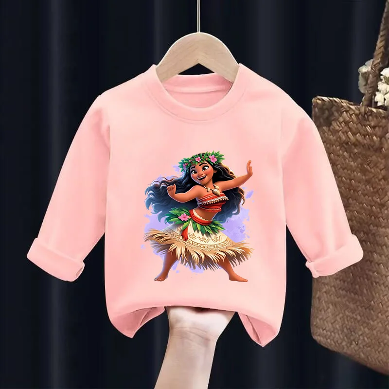 Moana Children Long Sleeve Tshirt Pink Disney Maui Kids Casual Clothes Blouse Cartoon Movie Boy Girl Top Cute Birthday Gift