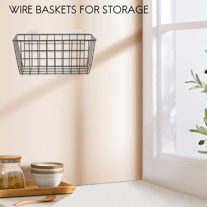 Adesivo resistente cestas de armazenamento sem perfuração, cozinha, comida, despensa, prateleira do banheiro, montado na parede, preto, novo, 2 Pack