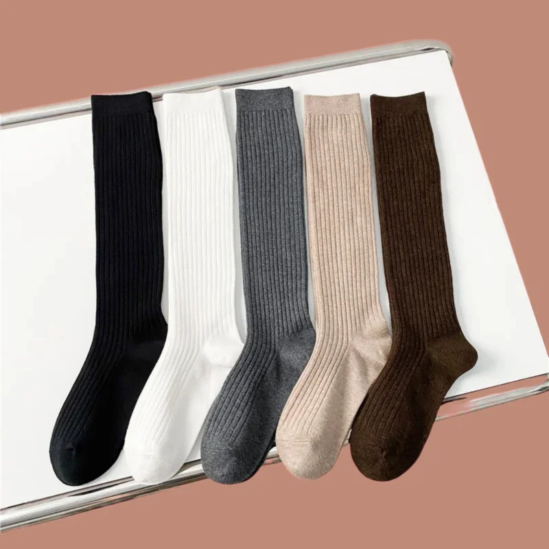 

1/3/5 Pairs New Women's High Quality Trends Casual Preppy Style Knee High Socks Female Cotton Solid Color Long Socks 2024 Socks