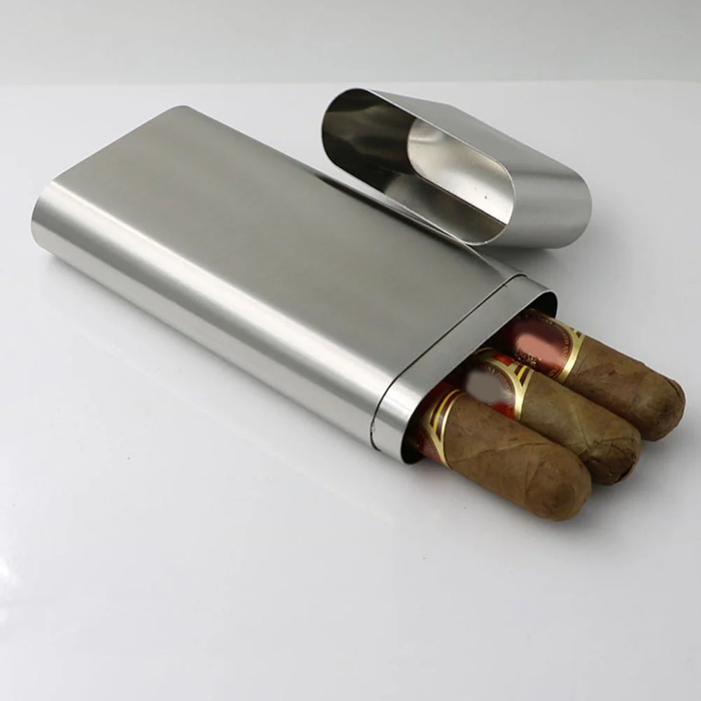 

Stainless Steel Humidor Pocket Tubes Storage Box Ciggaret Portable Case outside Holder Silver Travel for