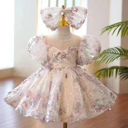 Children Evening Dresses for Girls 3 12 14 Years Kids Birthday Party Luxury 2022 Fluffy Ball Gown Wedding Prom Formal Lace Dress