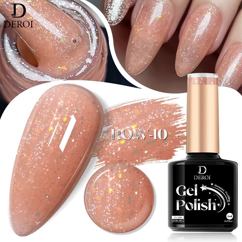 

DEROI Glitter Gel Nail Polish Sparking Regular Nail Polish Shiny Soak Off UV Gel Varnish Semi Permanent Nail Art Manicure 8ml