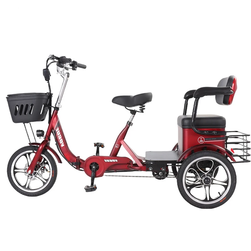 

3 Wheel Family Electric Bike Foldable Two Seats For Elder 400W 48V Electric Tricycle Adult With Passenges Removable Battery