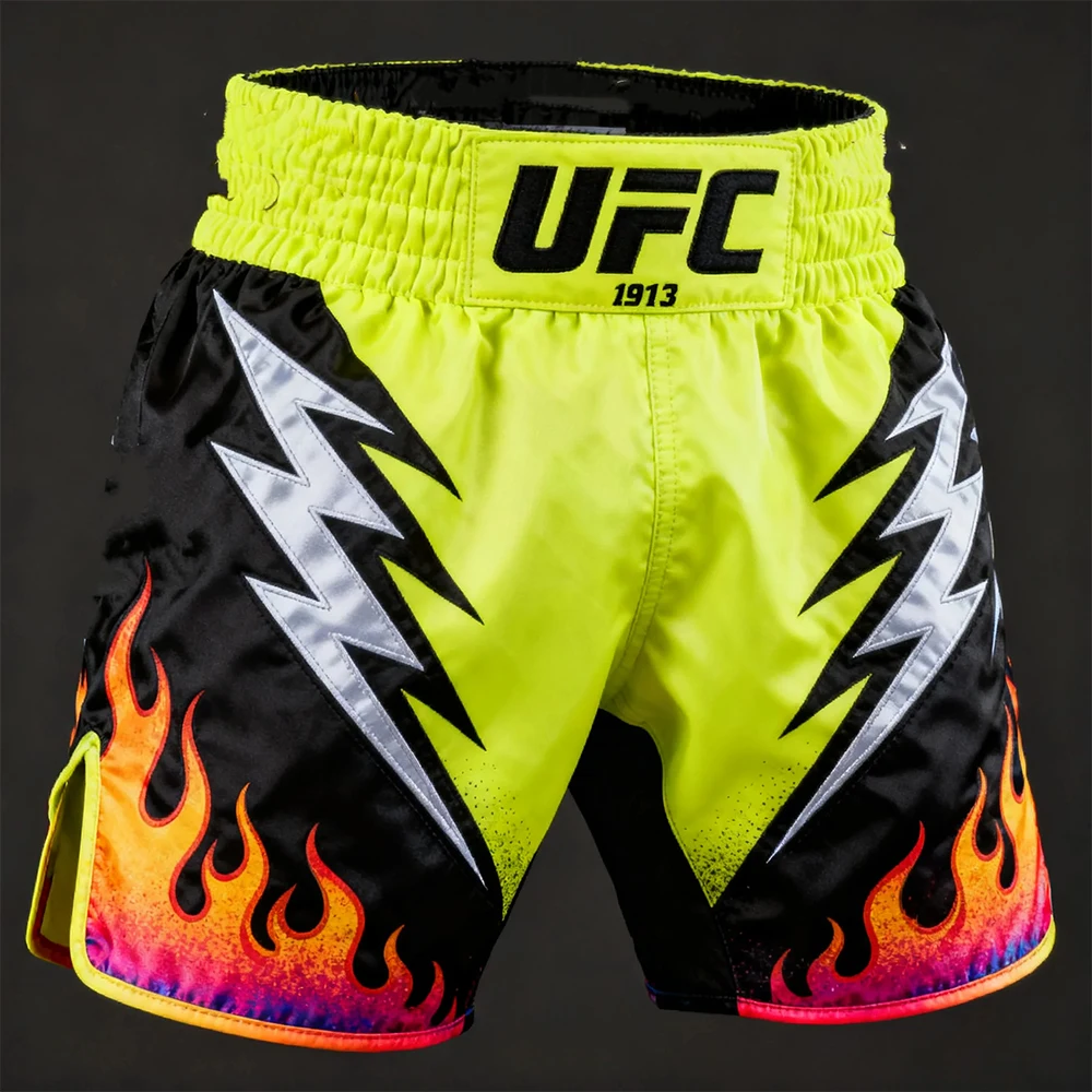 جديد UFC MMA 2026 لهب/البرق الملاكمة قصيرة الرجال المتضخم تنفس سرعة التجفيف تشغيل التدريب السراويل القتال ليلة قصيرة #1