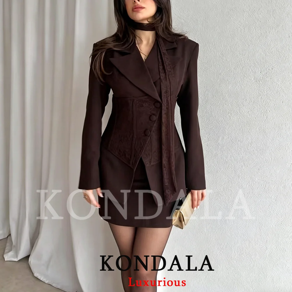 

KONDALA Casual Chic Women Suit Turn-down Collar Long Sleeve Lace Blouse Short Zipper Skirt Fashion 2026 Summer Holiday Party Set