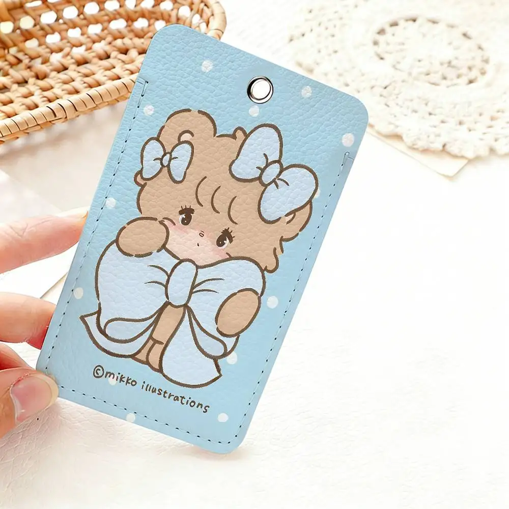 Cute M-Mikko I-Illustrations 1Pc Access Card Case Leather Card Holder Keychain Key Ring Door Access Tags ID Card Case Keychain