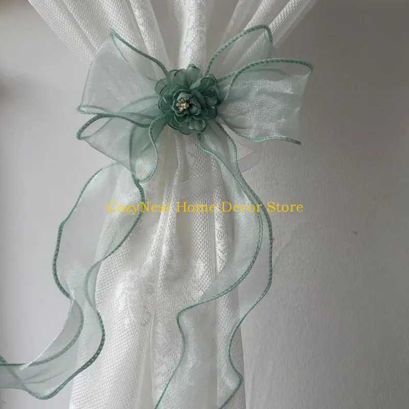 92MF Camellias Sheer Tulle Curtain Tiebacks For Home Hotel Decoration