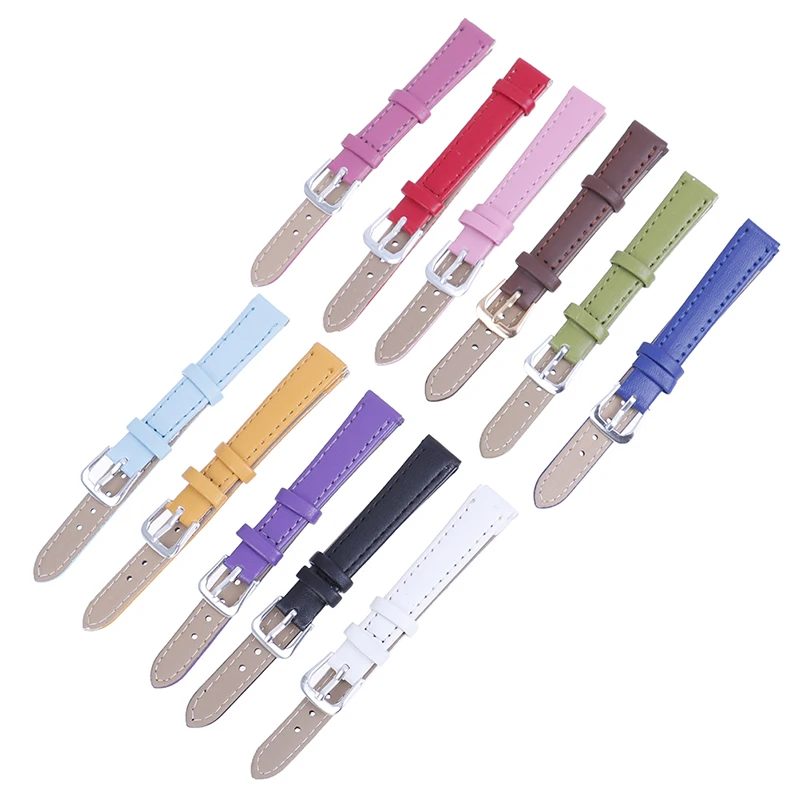 1Piece 12mm Plain Weave PU Leather Strap Watchband New Candy Color Watch Straps Sweet Style Watch Accessory  Часовые Аксессуары