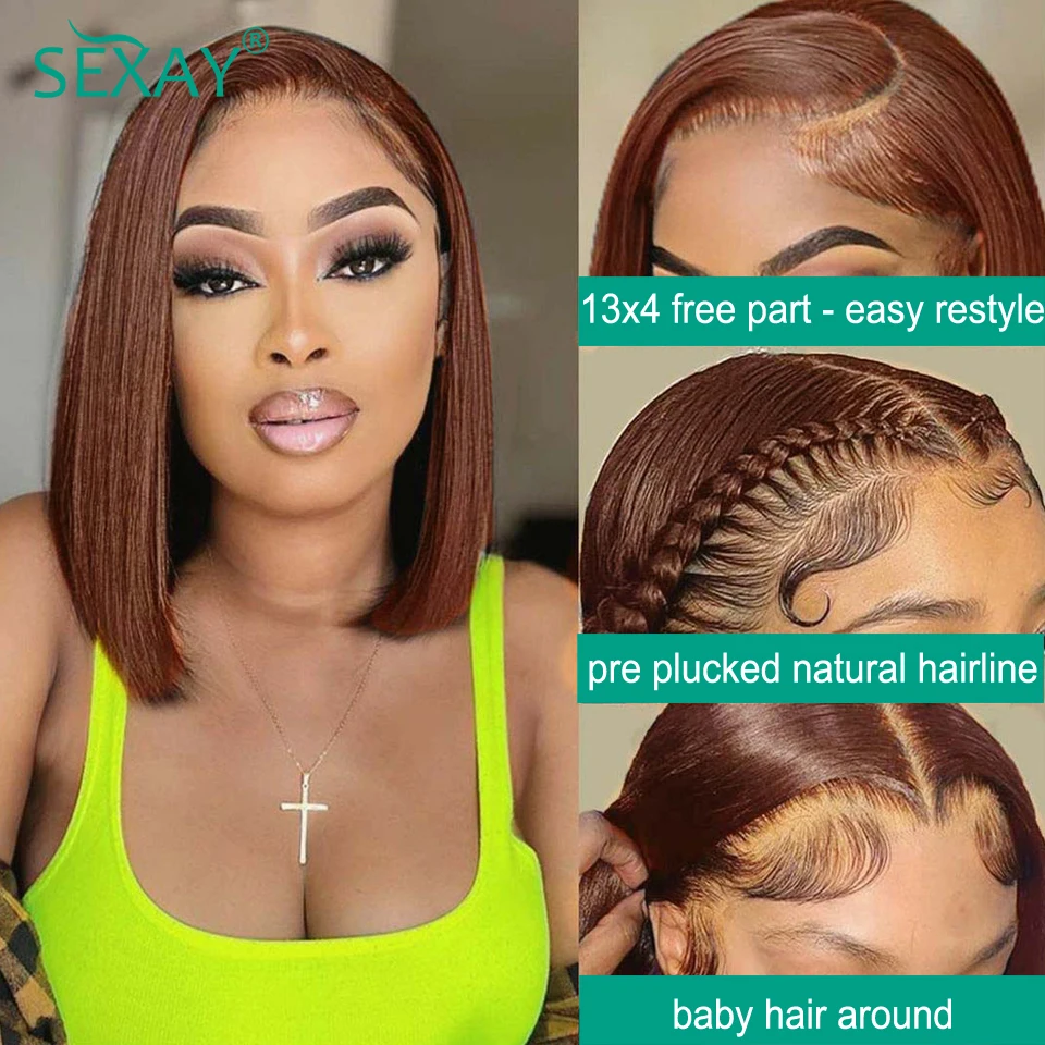 Chocolate Marrom HD Lace Frontal Peruca, Perucas de Cabelo Humano Brasileiras, Preplucked Linha Fina Natural, Transparente Lace Front Bob Perucas,