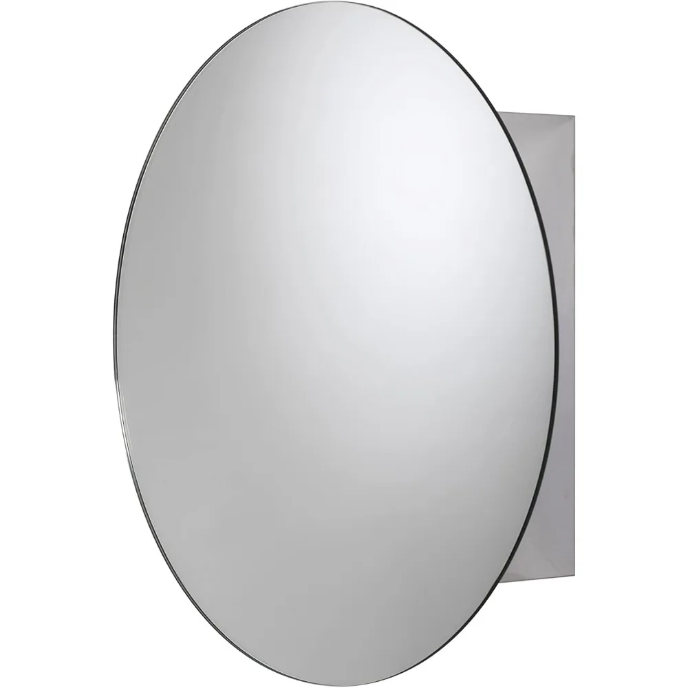 

Severn Round Stainless Steel Medicine Cabinet with Mirrored Door, Fixed Shelf-Fully Assembled Medicine Cabinet, Discreet Storag