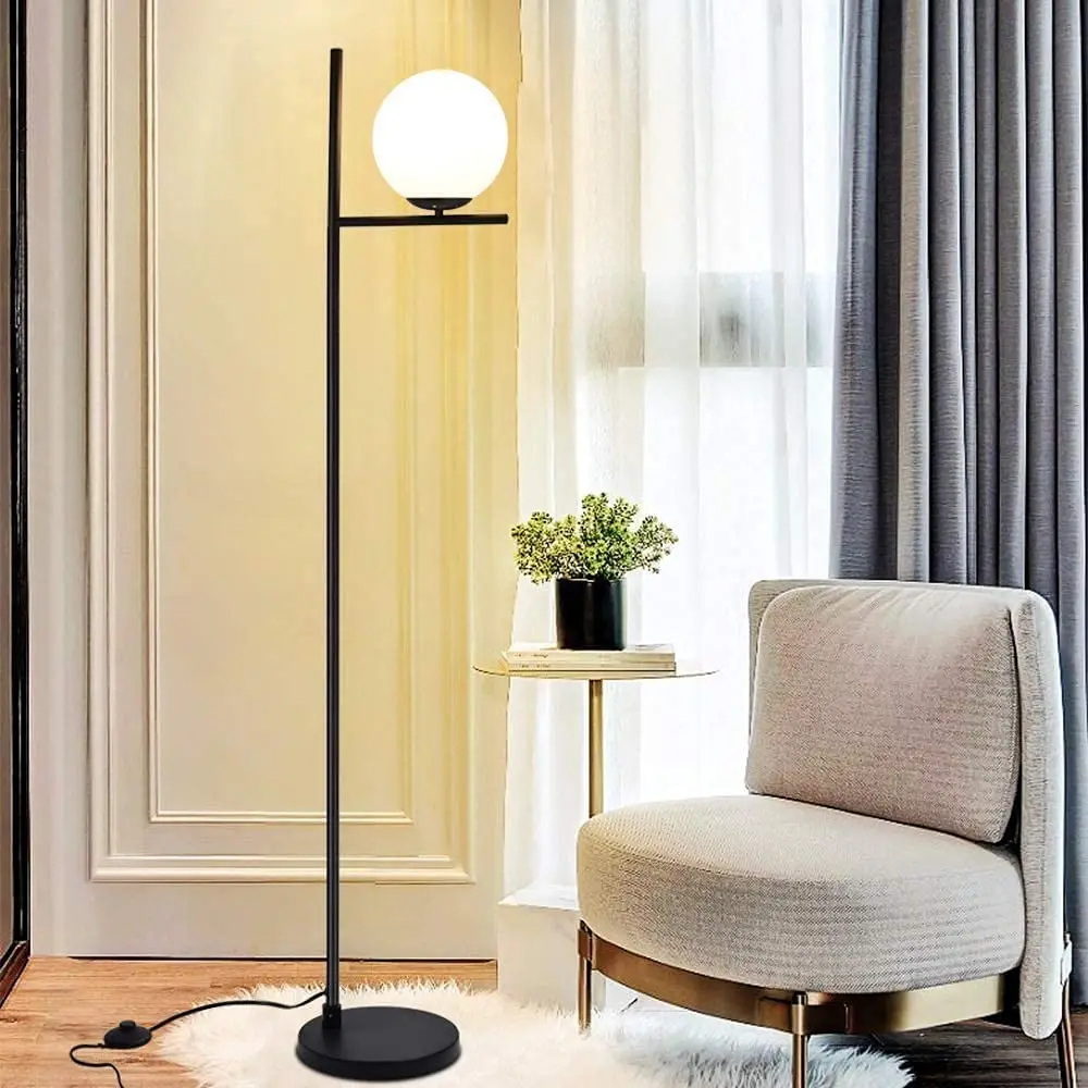 Depuley Modern Frosted Glass Globe LED Floor Lamp Pole Standing Lamp for Bedroom Living Room Energy Saving Luminaire Black 9W image 3