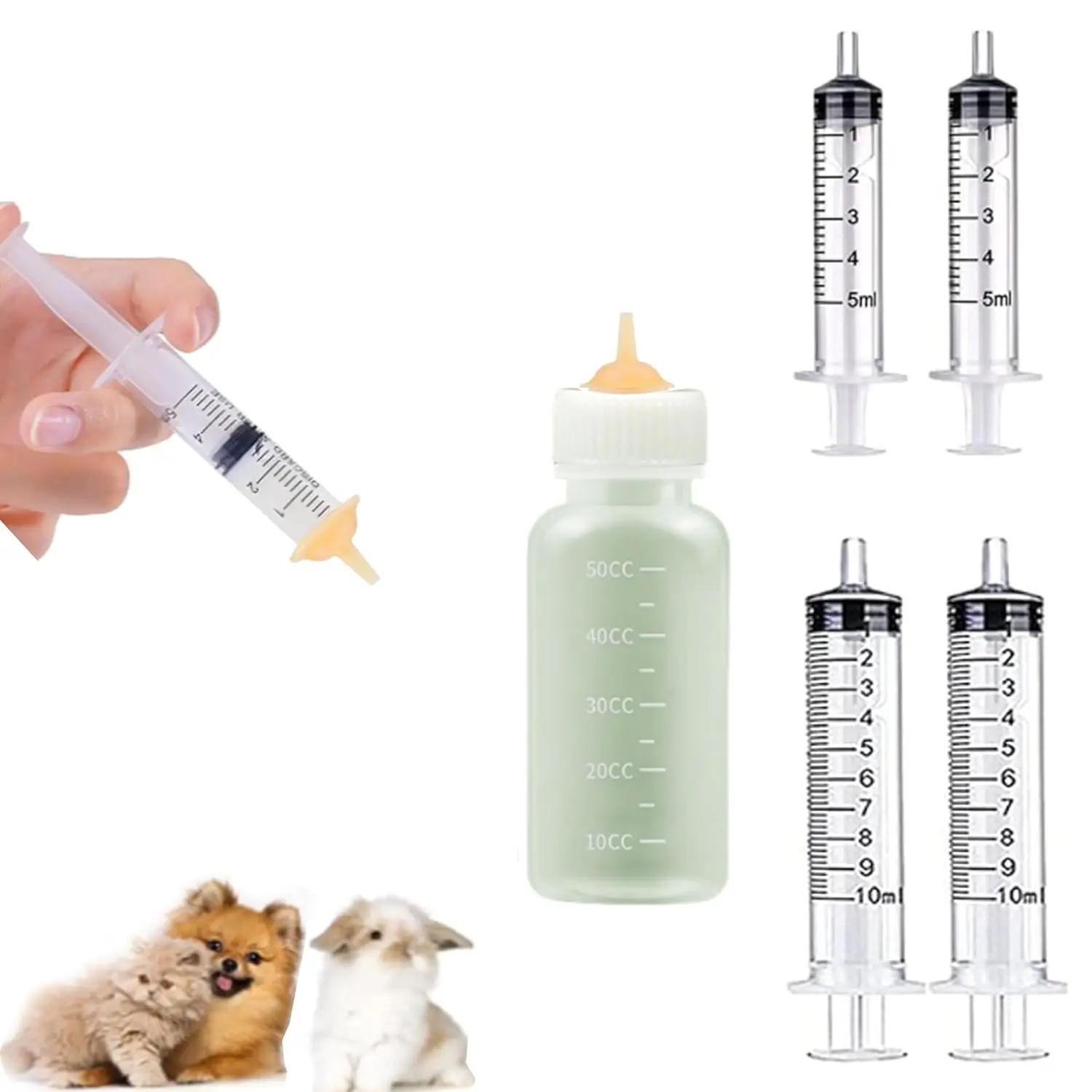 

6 PCS Pet Nipples for Kitten and Puppy, Pet Nursing Nipples with Syringes for Puppies Nipple forReusable for Newborn Kittens