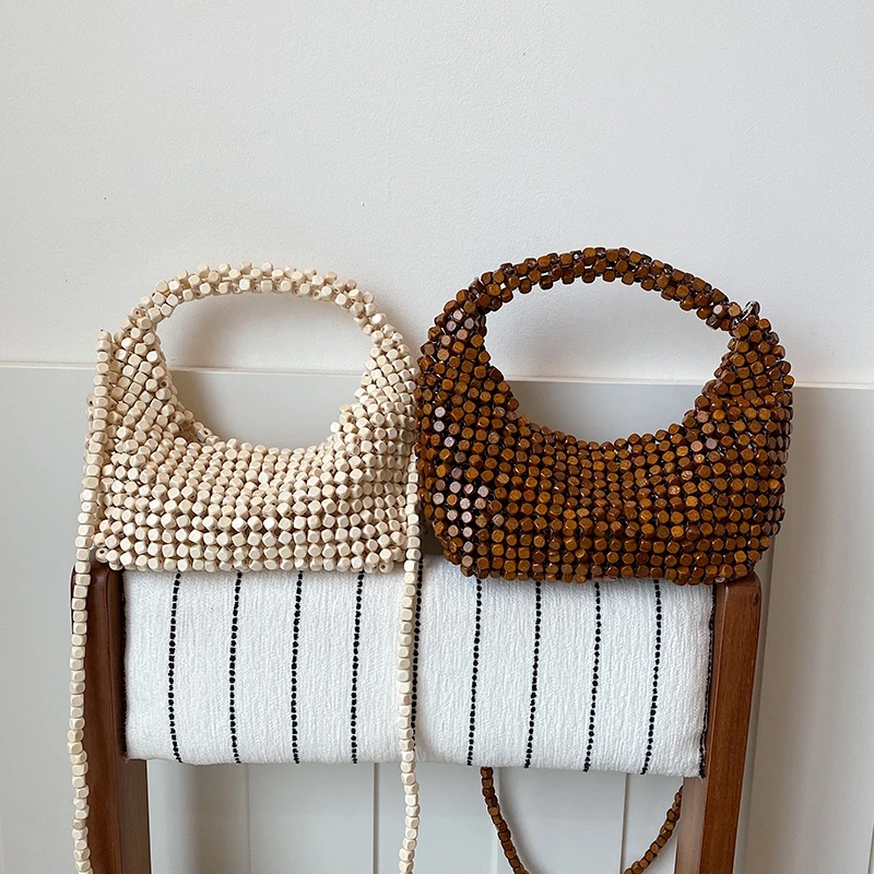Trend Handmade Acrylic Beaded Hobo Bag Women's Retro Woven Handbag Summer Mini Small Phone Beach Crossbody Bag Bolsa Feminina