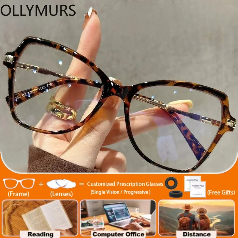 

KIZN Fashion Large Butterfly Frame Prescription Glasses Women's Anti-Blue Light Reading Glasses Myopia Customized Christmas