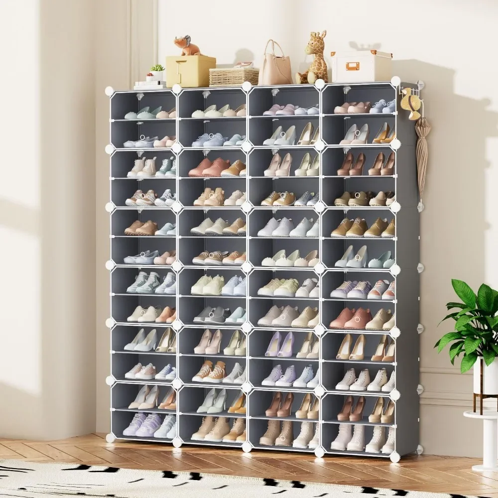 Big Shoe Storage Organizer Cabinet, 96-Pair Large Tall Shoe Rack Organizer with Covers Doors Tall Shoes Shelf Plastic Detachable