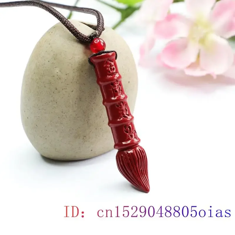 Cinnabar Writing brush Pendant Charms Charm Real Accessories Red Necklace Natural Luxury Men Jewelry Chinese Vintage Gemstones