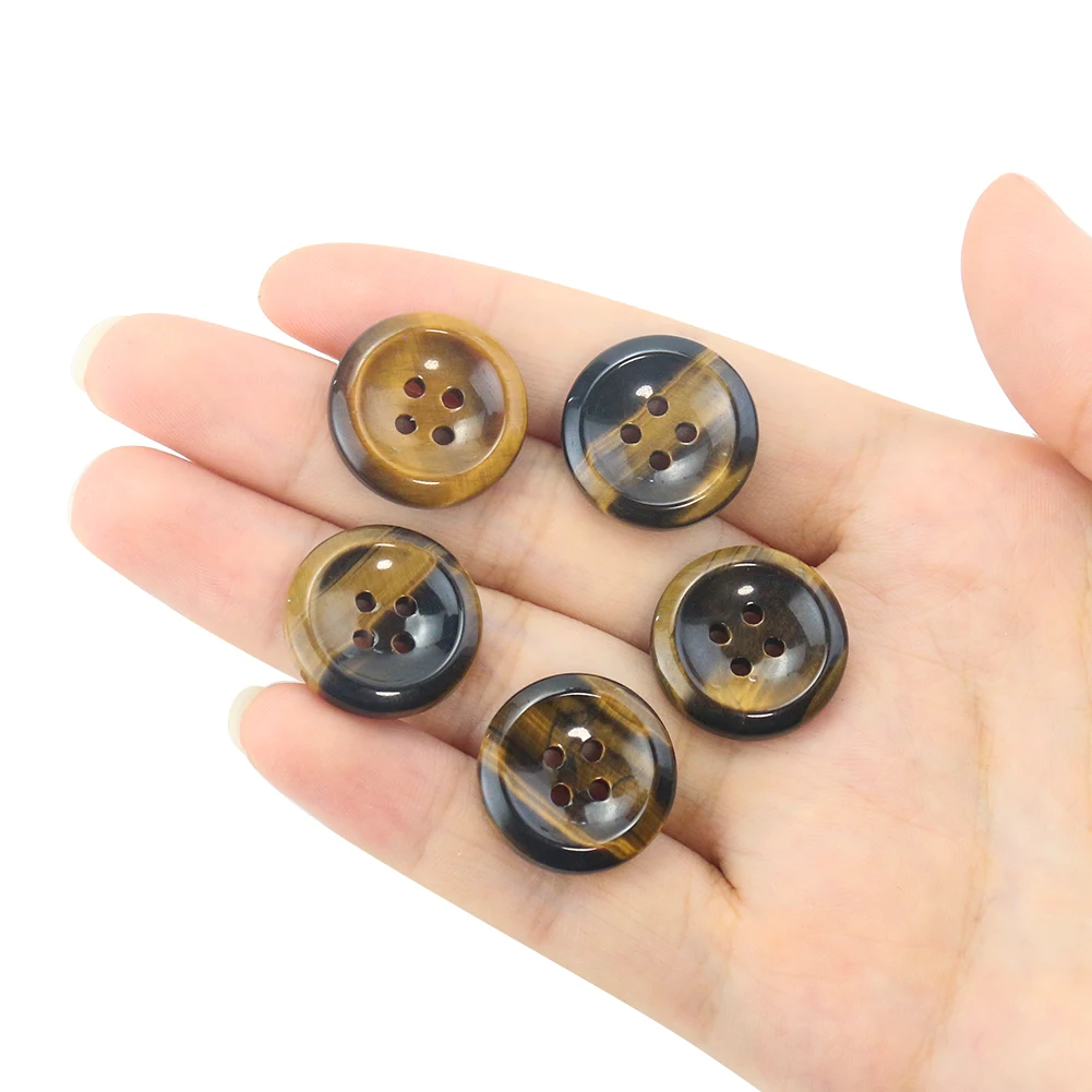 2PC Natural Tiger Eye Stone Gemstone Luster Brown Round 4-holes Flatback Buttons DIY Sweater Jeans Trouser Sewing Embellishments