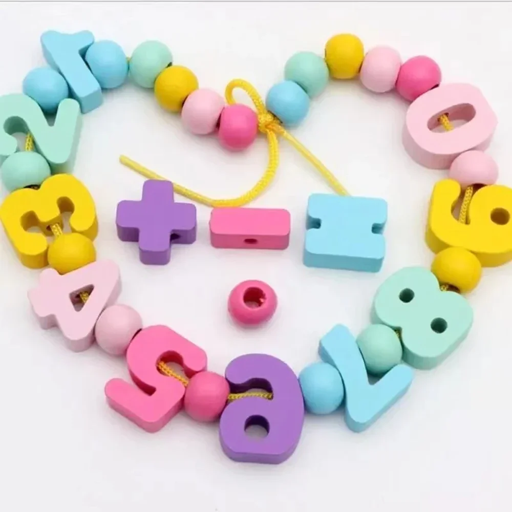 33Pcs/Lot Wooden Toys Number Recognize Beads Stringing Threading Beads Game Education Toy for Baby Kids Children