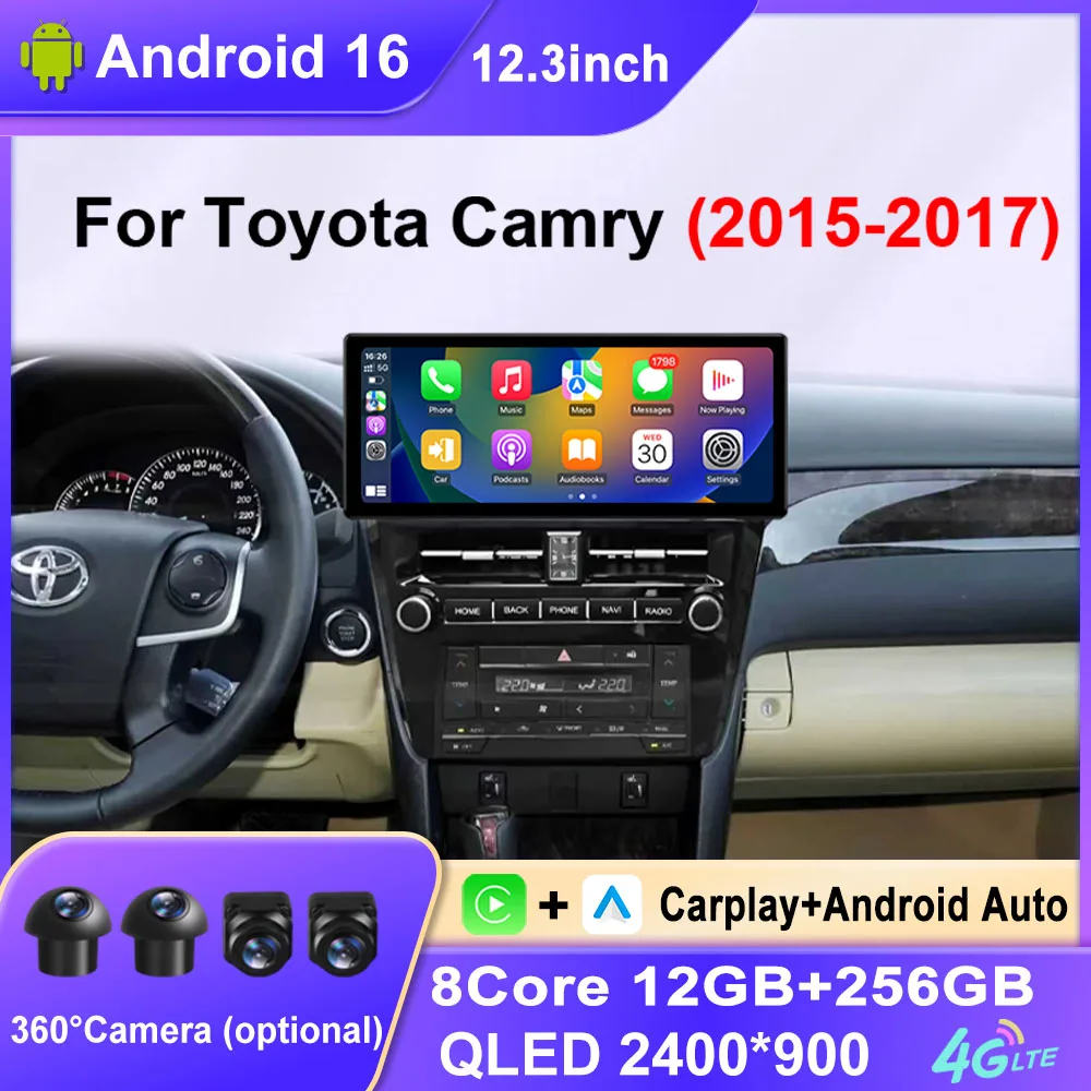 

For Toyota Camry 2015-2017 12.3 Inch Wireless CarPlay Android Auto Multimedia Video Player GPS Navigation DSP Stereo Car Radio