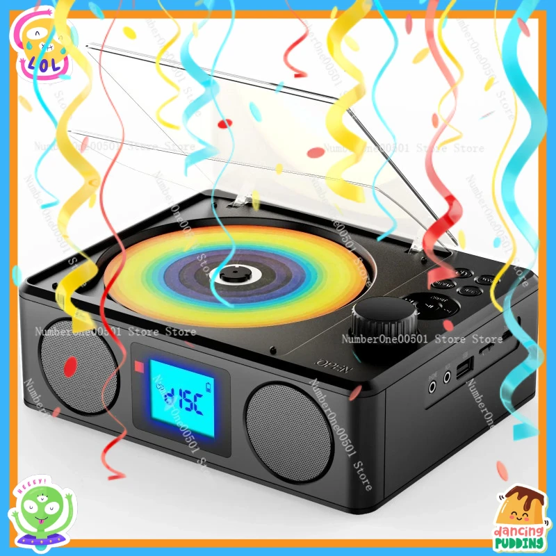 

Portable Bluetooth Speaker Alarm Clock Retro CD Player Stereo Radio All in One Music System