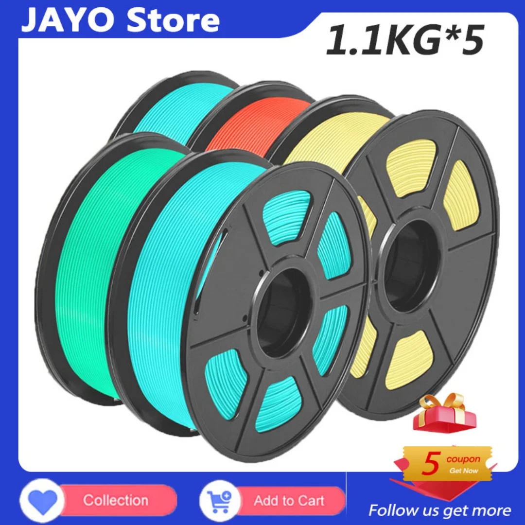 

JAYO 3d PLA PLUS/PETG/PLA Matte/PLA 1.75mm 3D Printer Filament 5Rolls 100% No Bubble 3D Printing Materials for 3D Printer& Pen