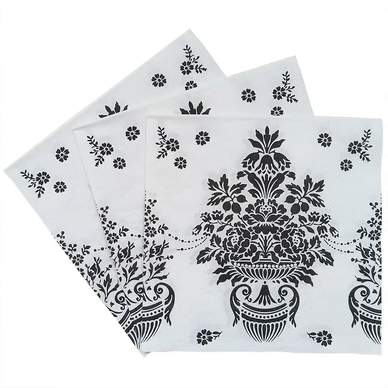 10/20pcs/Pac 33*33cm 2-Ply Stock Colourful Printed Napkins Black Flower Pot Pattern Paper Placemats Wedding Party Paper