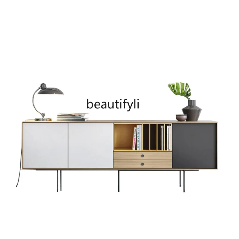 

Nordic TV cabinet modern light luxury solid wood simple living room bedroom log storage side cabinet