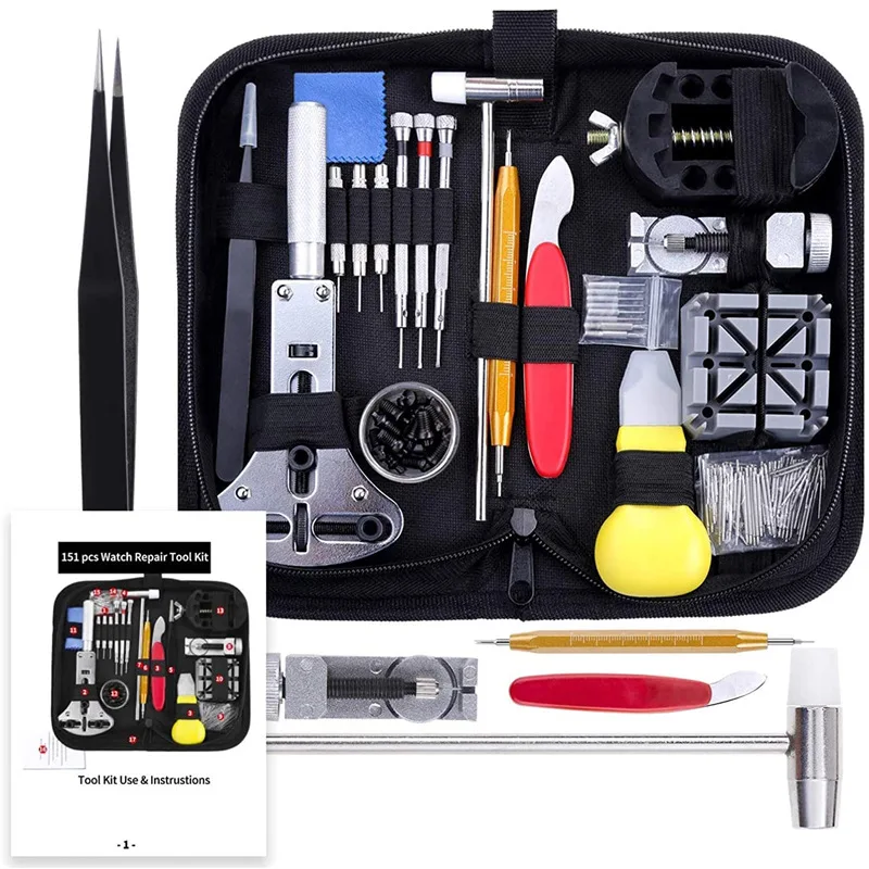 

150 pieces of watch repair tool set for opening back covers/removing watch straps, three claw pry knife, punching needle