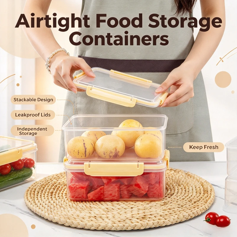 1PC Clear Plastic Airtight Food Keeper with Lid Refrigerator Freezer Storage Box for Sorting Fruits Vegetables and Ingredients