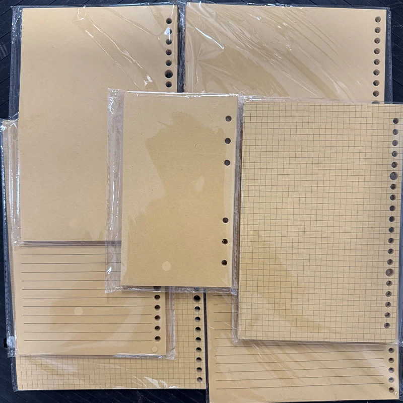 Kraft Paper Loose Leaf Refill Paper, 60 Sheets Thick Inner Pages, 6 Holes Replacement Paper for A6/ A5/ B5 Notebook Journal
