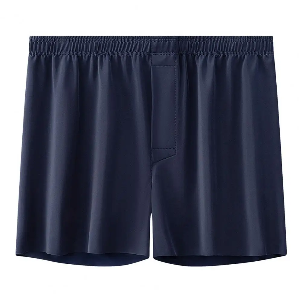 Calções masculinos de seda e gelo cuecas de verão meados de cintura elástica, roupa interior sem costura, perna larga, shorts para dormir, com botões