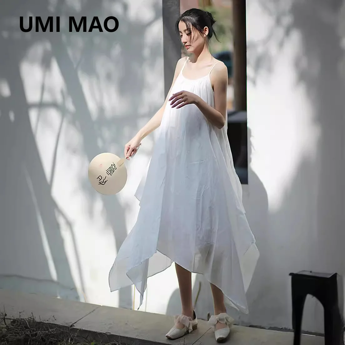 UMI MAO Irregular Design Sling Dress Elegant Spring Summer New Cool New Chinese Cotton Zen Style Dresses Femme Y2K