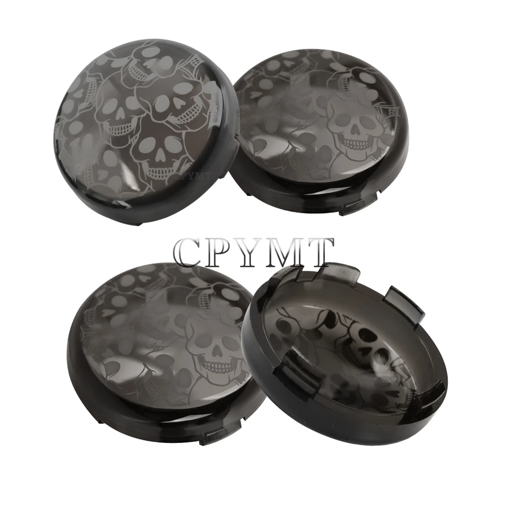 

New Skull Head Pattern LED Turn Signal Light Indicator Smoke Lens Cover fit For Road King Dyna Softail Sportster 883 1200 Fatboy