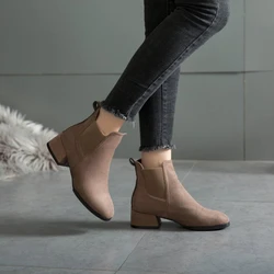 Winter Women New Chelsea Boots Ankle RoundToe Square Heel shoe Solid Casual Comfort shoes fashion trendy ladies short boot Botas