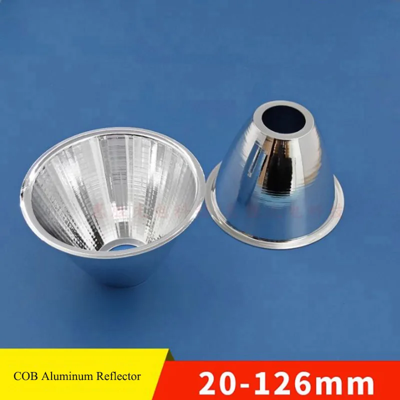 Taza reflectora de aluminio LED para lámpara COB, 20-126mm, 15-120 grados, reemplazo de pantalla de lámpara, tazón reflectante para luz DIY lente de