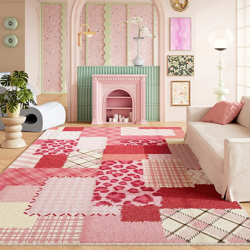 Living Room Rug Comfort Loop Plush Carpet Stain-resistant Wear-resistant Floor Mat Large Size Pink Dopamine Home Decor Carpets