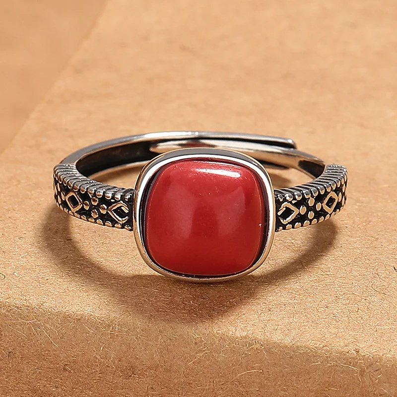 Women's 925 Sterling Silver Red Gemstone Adjustable Ring, Gift