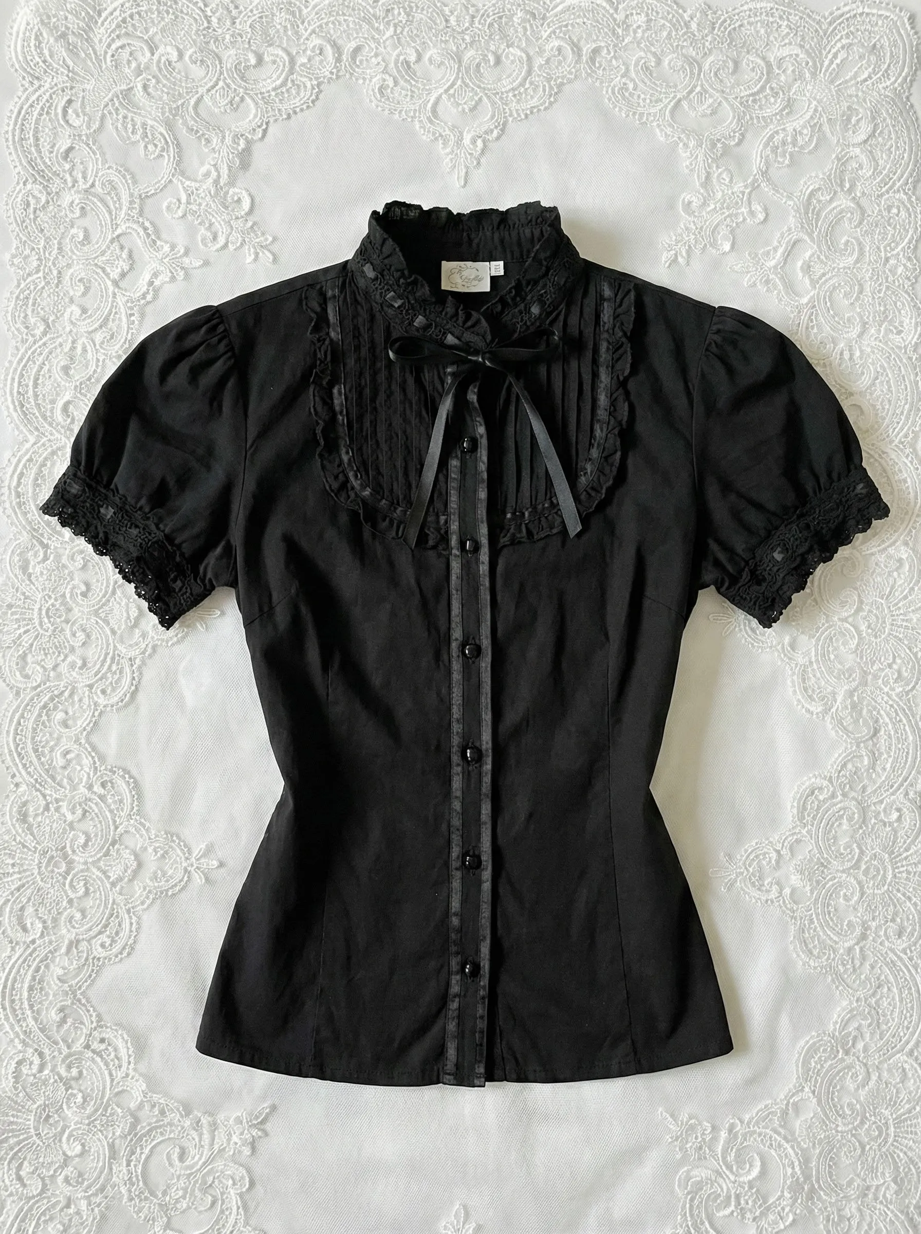 

Черная кружевная блузка с узлом, винтажный стиль, хлопковый топ для девочек, молодежный, модный, трендовый, женская одежда