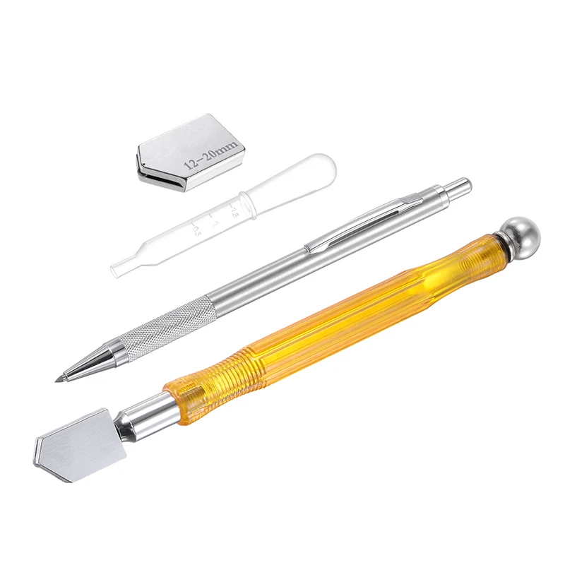 Professional Glass Cutter Pencil Style Oil Feed Carbide Tip with Replacement Blade Oil Dispenser Non-slip Scribing Pen
