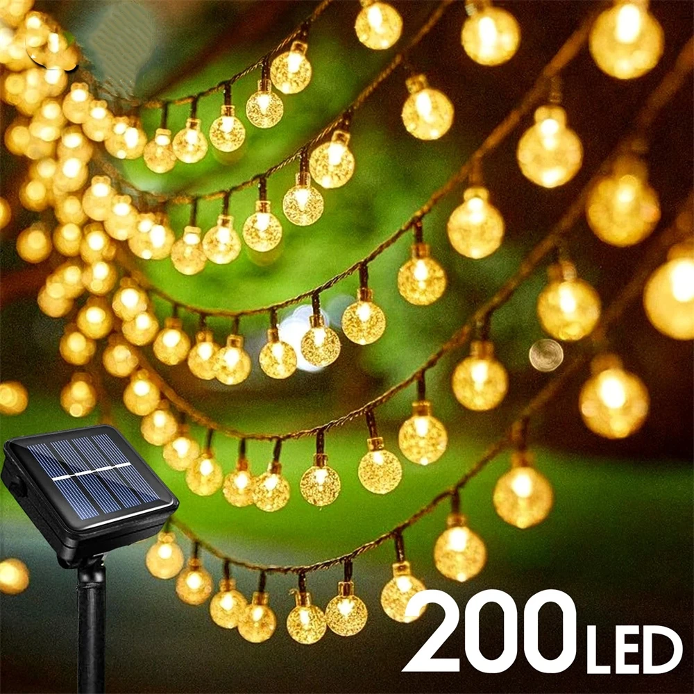 Solar String Lights Outdoor 200 LED Crystal Globe Light 8 Modes,Waterproof Patio Lights for Garden Yard Christmas Party Decor