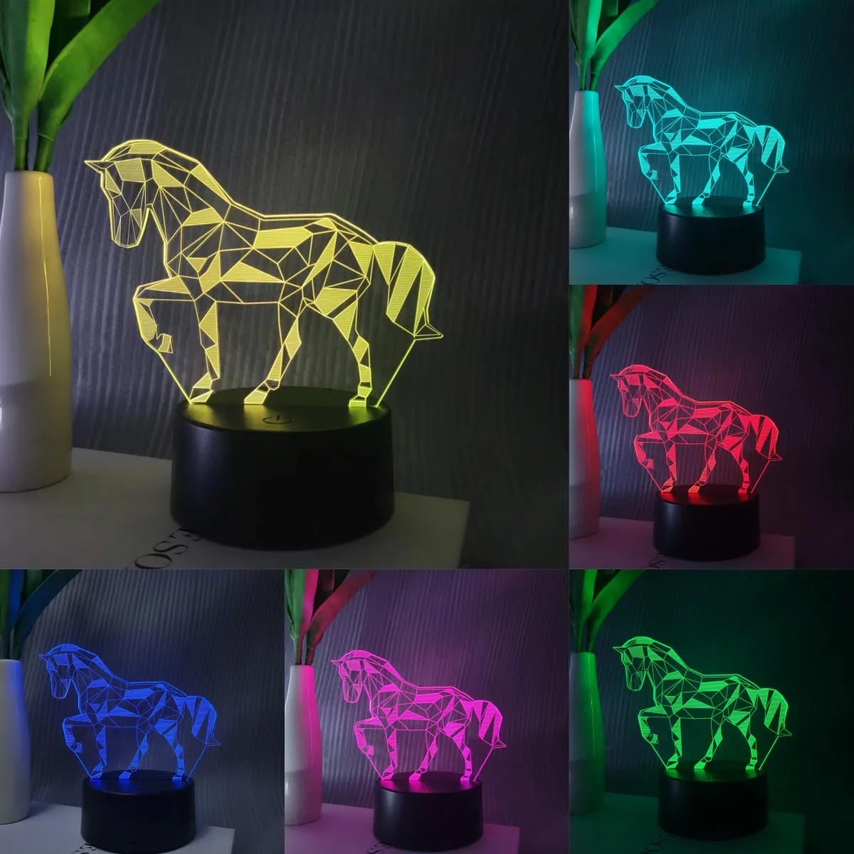 3D horse night light, room and living room table decorative lights, holiday gifts, colorful dimmable.