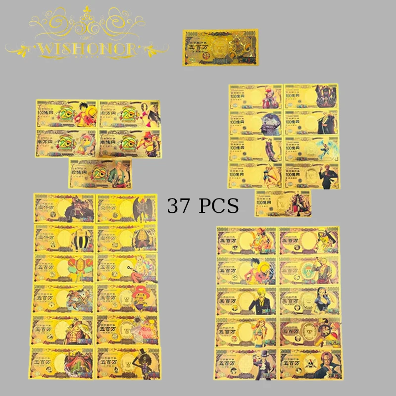 بانداي 48 أنواع 2025 الأوراق النقدية الجديدة قطعة واحدة أنيمي الذهب الأوراق النقدية في مطلية بالذهب عيار 24 قيراط للتجميع