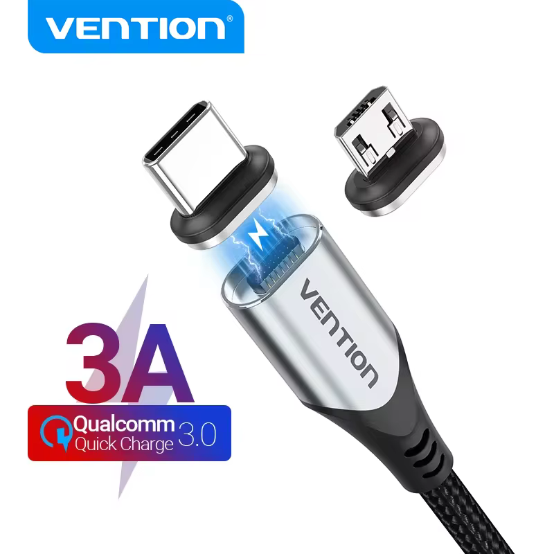 Vention מטען מגנטי כבל 3A מהיר טעינת מיקרו USB כבל מגנט USB סוג C טעינת נתונים חוט עבור טלפון נייד USB כבל