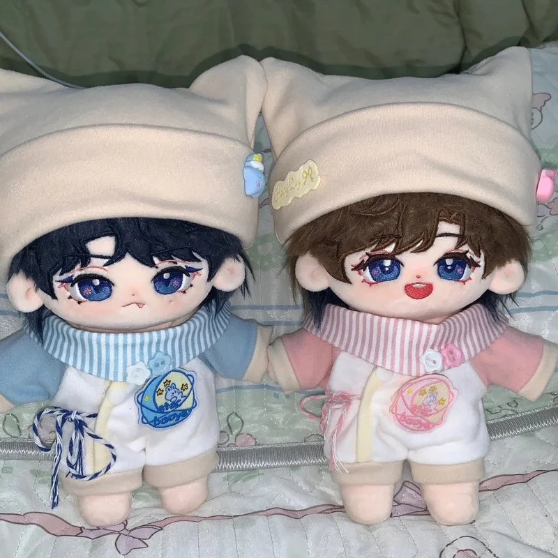 Para 20cm algodão boneca macacão conjunto com chapéu costela boneca roupas bonito conjunto de três peças de uma peça dollwear brinquedo de pelúcia mudando roupas