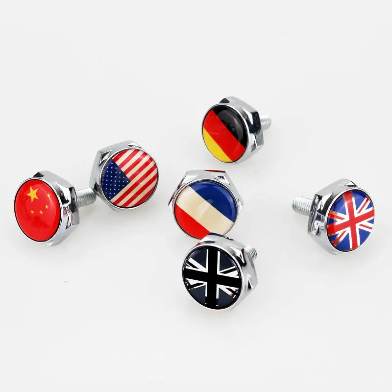 4Pcs USA Italy Germany British Flag Metal Screws License Plate Bolts For VW BMW Audi Toyota Honda Alfa Romeo Car Accessories