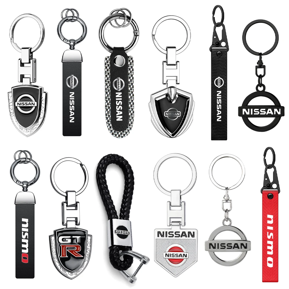 1pcs 3D Metal Key Chain Leather Car Key Rings Key Case Pendant For Nissan Note Nismo Sylphy X-trail Sunny Qashqai GTR Leaf Teana