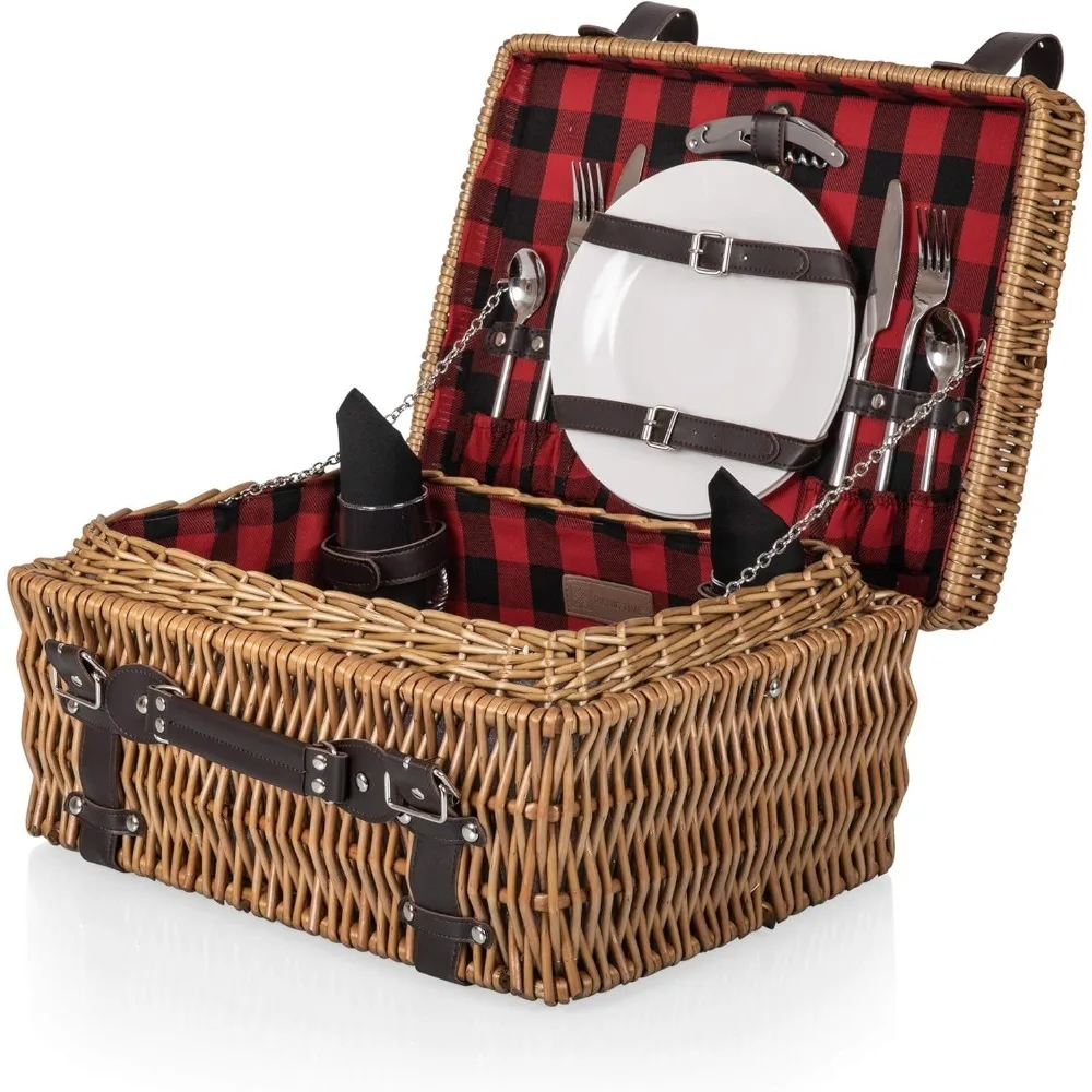 

Picnic Basket for 2, Large Wicker Hamper Set with Cutlery Service Kit