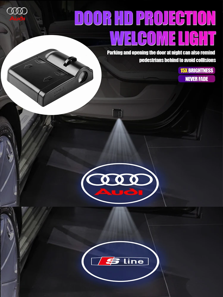 Lampe de projecteur sans fil Led pour porte de voiture, 2 pièces, pour AUDI Sline A3 A4 B8 8P 8V B6 A5 A6 C7 Q5 B9 B7 C6 A1 Q7 Q3 Tt RS A2