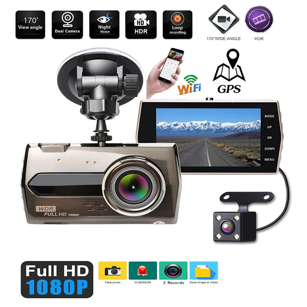 

Car DVR WiFi GPS Full HD 1080P Dash Cam Rear View Car Camera Drive Video Recorder Car Accessories Night Vision Black Box Dashcam