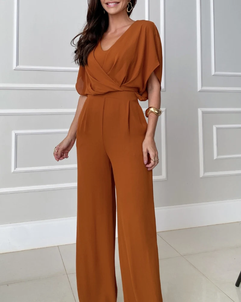 Solid color bat sleeve jumpsuit